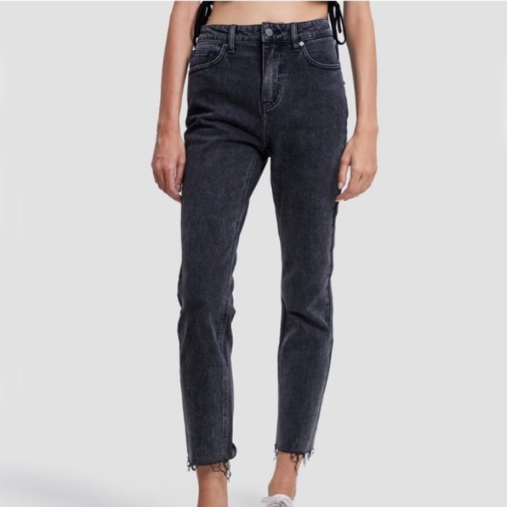 Lattelier Women’s High Waist Tapered Jeans in Dark Gray Size XL